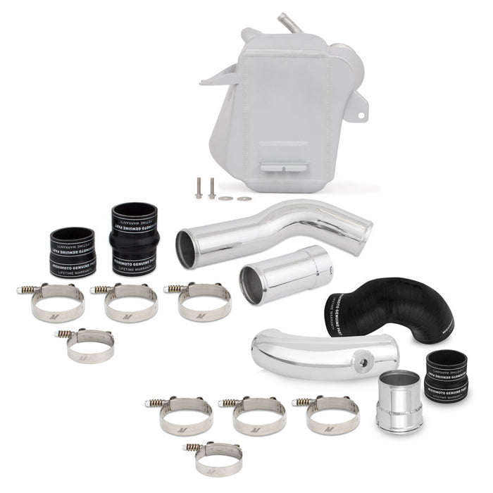 Kit de refroidisseur intermédiaire air-eau Mishimoto 11-16 Ford 6,7 L Powerstroke - Argent froissé avec tuyaux polis