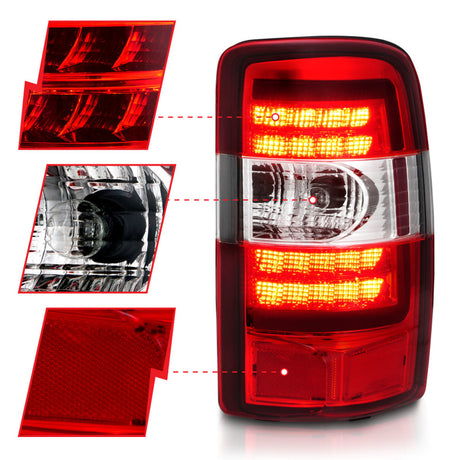 Feux arrière à LED ANZO 2000-2006 Chevrolet Tahoe avec boîtier chromé à lentille rouge