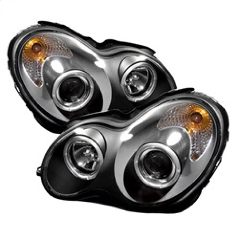 Phares avant Spyder Mercedes Benz Classe C 01-05 4 DrProjector Halogène LED Halo Blk PRO-YD-MBW203-HL-BK