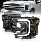 Phares de style barre de fumée à projecteur LED complet Anzo 18-20 Ford F-150 noir ambre