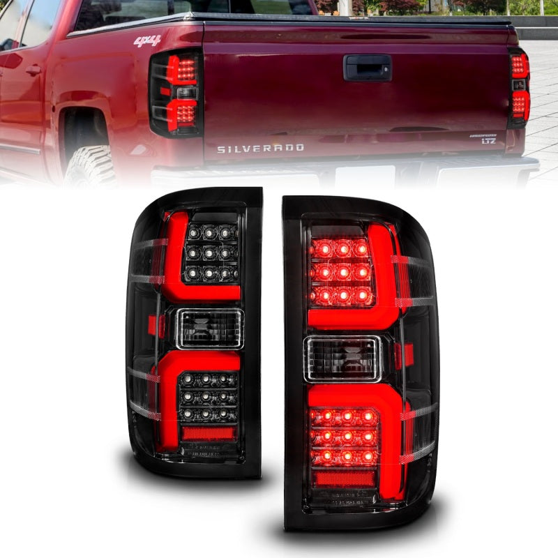 Feu arrière à LED ANZO 15-19 Chevrolet Silverado 2500 HD/3500 HD avec boîtier noir séquentiel/lentille transparente