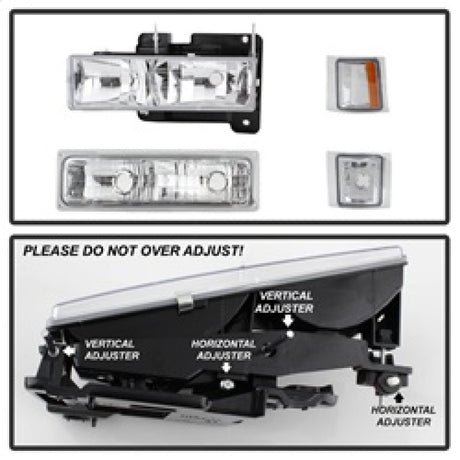 xTune Chevy Suburban 94-98 Headlights w/ Corner & Parking Lights 8pcs Chrome HD-JH-CCK88-AM-C-SET