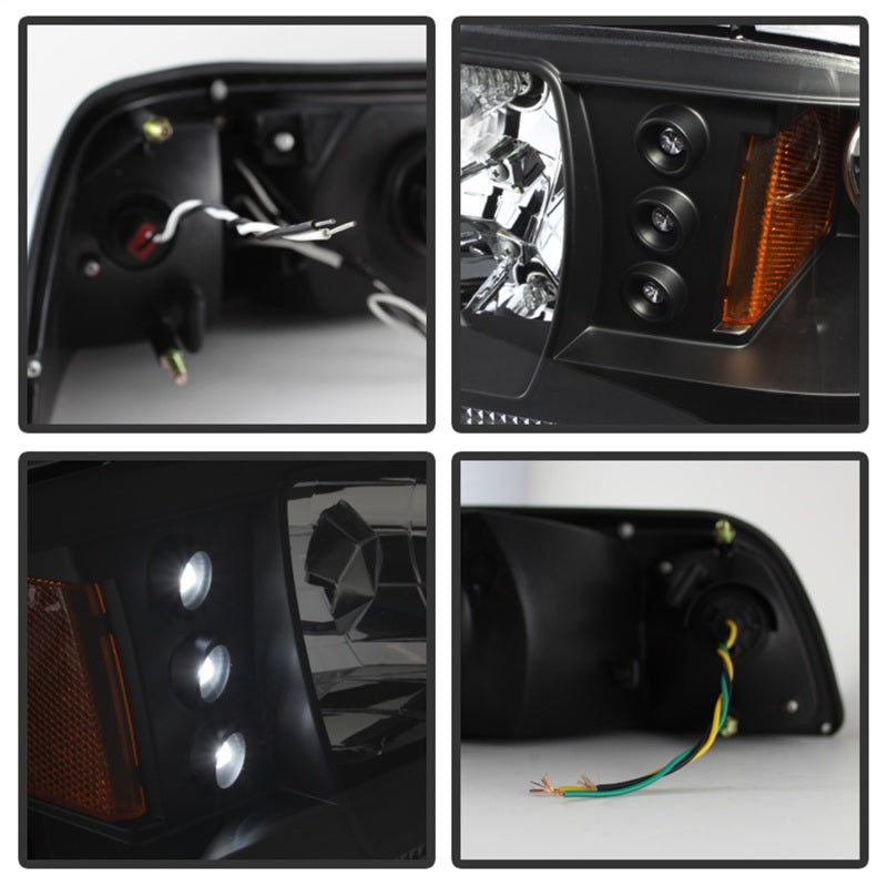 Phares Spyder Ford Mustang 87-93 1PC LED (LED remplaçables) Cristal Noir HD-YD-FM87-1PC-LED-BK