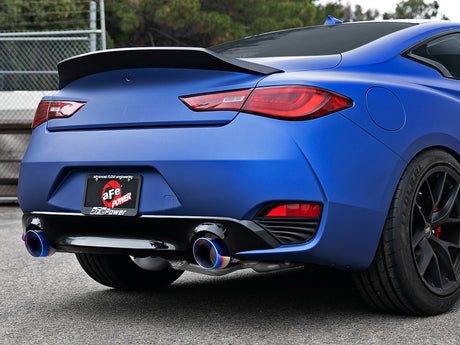 Échappement aFe POWER Takeda 2,5 pouces 304 SS CB avec embouts Blue Flame 17-19 Infiniti Q60 V6-3.0L (tt)