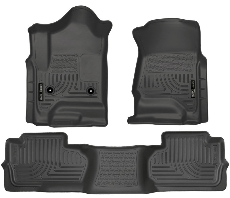 Revêtement de sol noir pour sièges avant et 2e sièges Husky Liners 14 Chevrolet Silverado/GMC Sierra Dbl Cab WeatherBeater