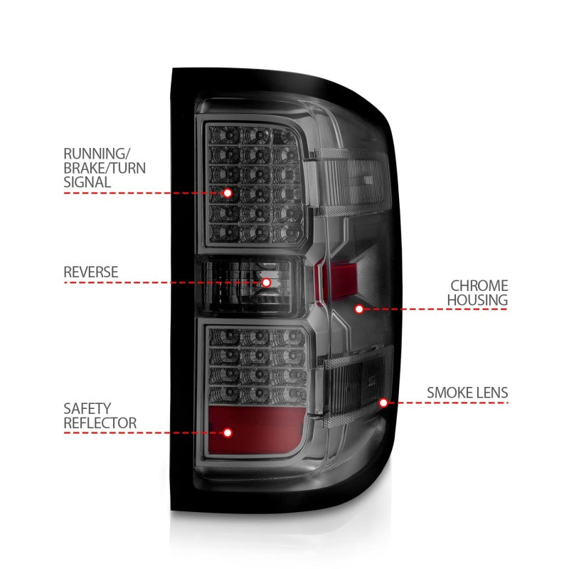Feux arrière à LED ANZO 15-19 Chevy Silverado 2500HD/3500HD (halogène d'usine uniquement) fumés avec lentille transparente