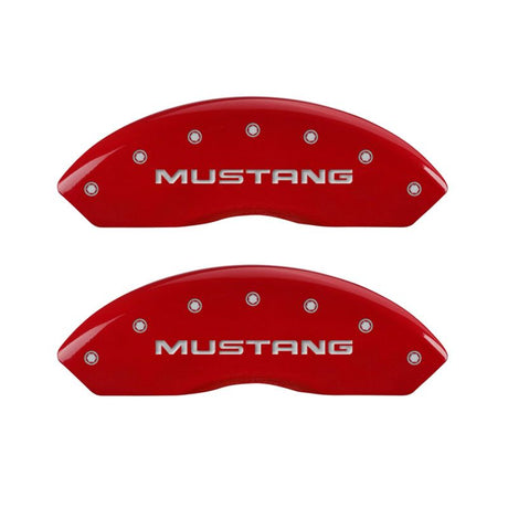 Couvre-étriers MGP 4 gravés à l'avant Mustang gravés à l'arrière Pony Red finition argent ch