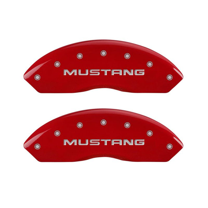 MGP 4 Caliper Covers Engraved Front Mustang Engraved Rear Pony Red finish silver ch