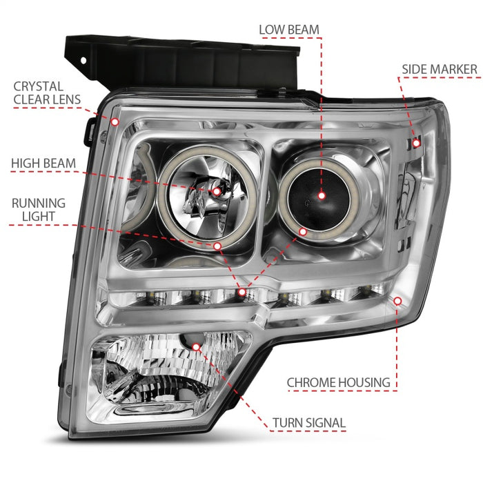 Phares de projecteur ANZO 2009-2014 Ford F-150 avec halo chromé (CCFL) G2