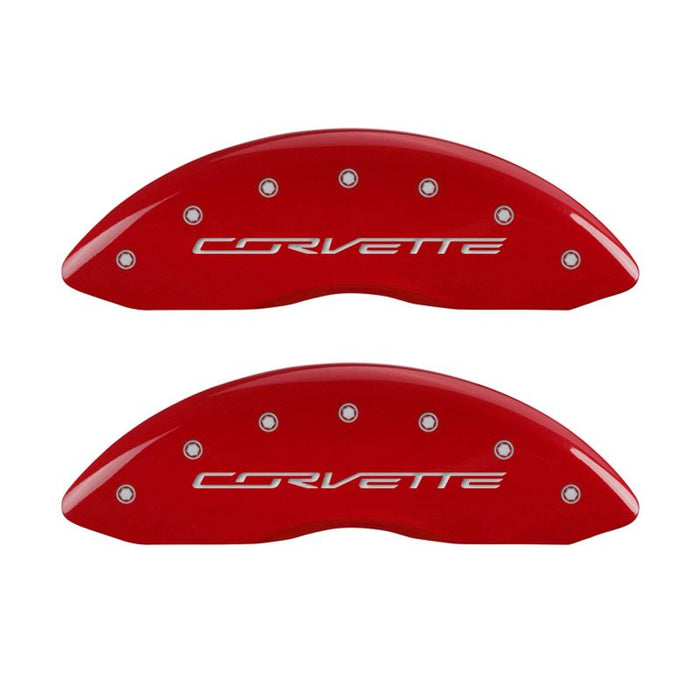 Couvre-étriers MGP 4 gravés avant et arrière C7/Corvette finition rouge argent ch