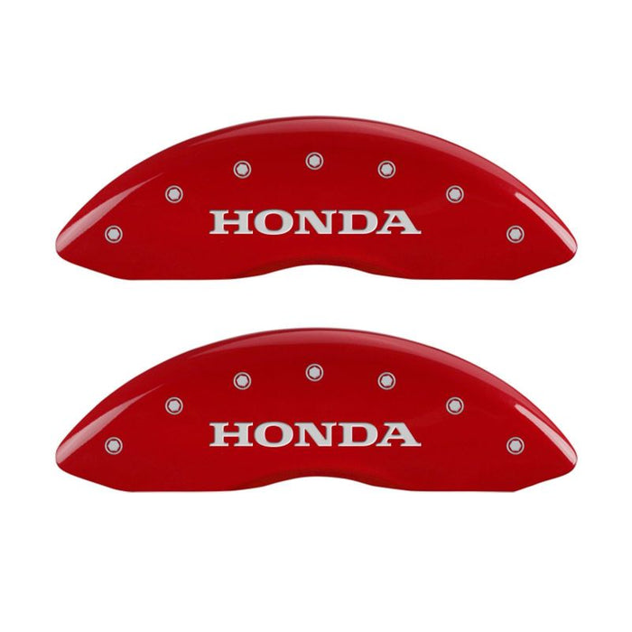 Couvre-étriers MGP 4 gravés à l'avant, logo Honda gravé à l'arrière, finition rouge, argent ch