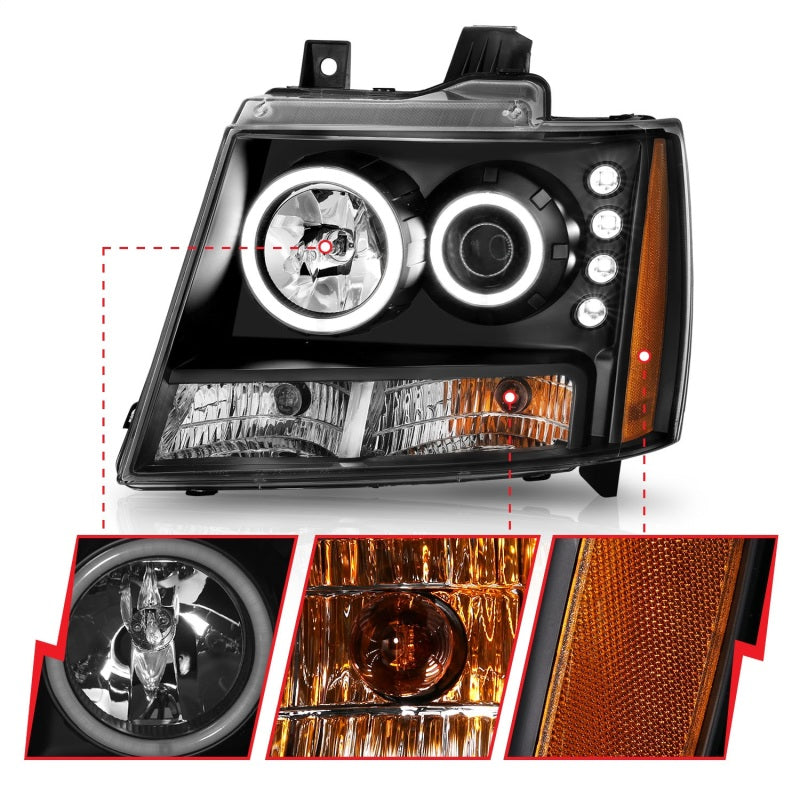 Phares de projecteur ANZO 2007-2013 Chevrolet Avalanche avec halo noir (CCFL)