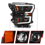 Phares de projecteur ANZO 2015-2017 Ford F-150 avec interrupteur de style planche noir avec ambre