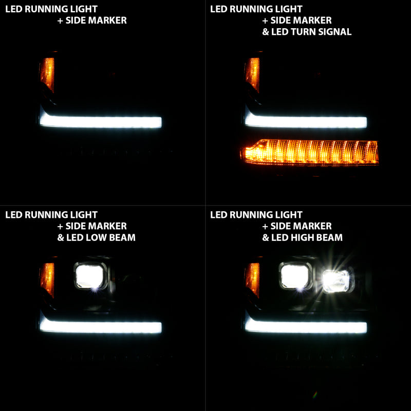 Phares de projecteur à LED ANZO 16-18 Chevrolet Silverado 1500 avec interrupteur de style planche chromé avec ambre