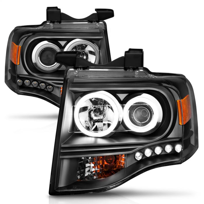 Phares de projecteur ANZO 2007-2014 Ford Expedition avec halo noir