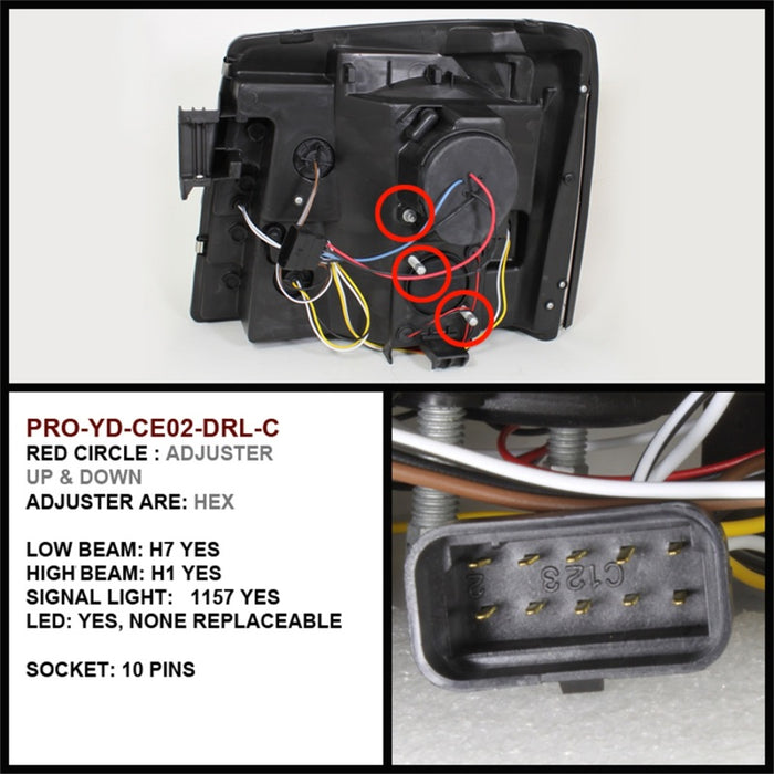 Projecteur halogène Spyder Cadillac Escalade 02-06 - Modèle LED Halo DRL Smke PRO-YD-CE02-DRL-SM