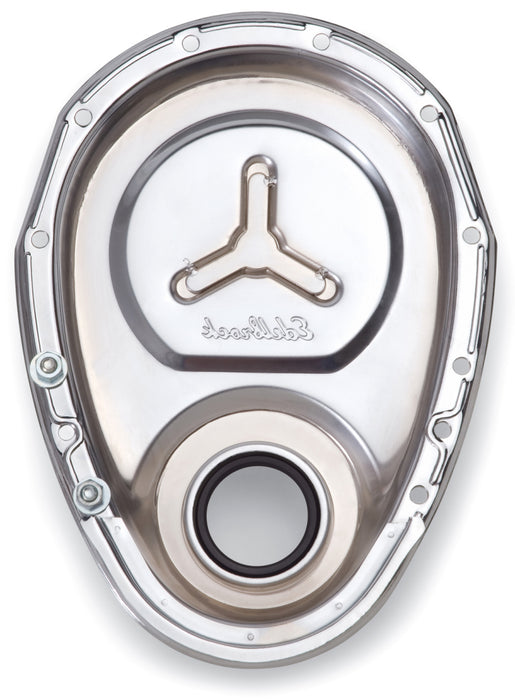 Couvercle de distribution Edelbrock SB-Chevy Chrome avec plaque de renfort soudée