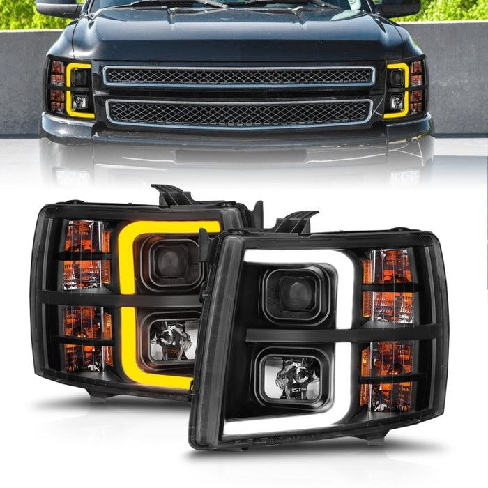 Projecteur ANZO 2007-2013 Chevrolet Silverado 1500 avec barre lumineuse Boîtier noir avec séquentiel