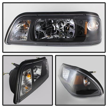 Phares Spyder Ford Mustang 87-93 1PC LED (LED remplaçables) Cristal Noir HD-YD-FM87-1PC-LED-BK
