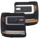 Phares de projecteur ANZO 16+ Chevy Silverado 1500 de style planche noir avec clignotant ambre/séquentiel