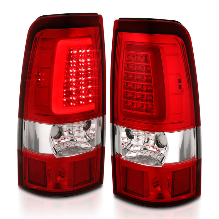 Feux arrière à LED ANZO 1999-2002 Chevy Silverado 1500 style planche chromé avec lentille rouge/transparente