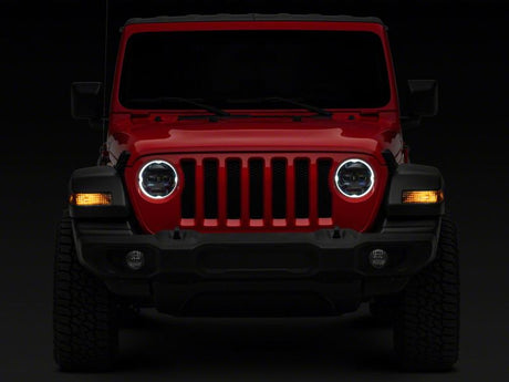 Raxiom 18-23 Jeep Wrangler JL Axial Series 9-In Angel Eye LED Headlights- Blk Housing (Clear Lens)