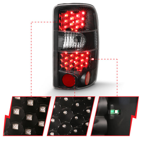 Feux arrière à LED ANZO 2000-2006 Chevrolet Tahoe Noir/Transparent