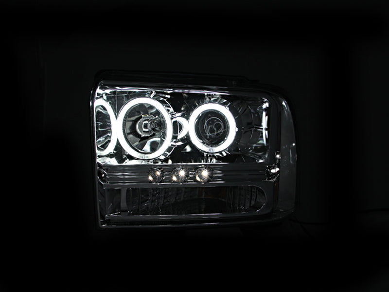 Phares de projecteur ANZO 2005-2007 Ford Excursion avec halo chromé et bande LED (CCFL) 1 pièce
