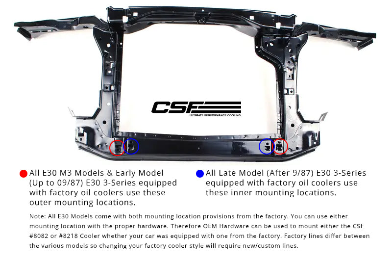 Refroidisseur d'huile haute performance CSF 82-94 BMW Série 3 (E30) avec raccords mâles -10AN et OEM