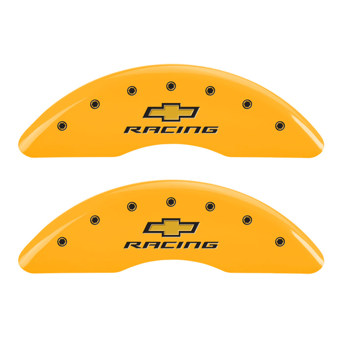 MGP 4 Caliper Covers Engraved F & R Chevy Racing Yellow Finish Black Char 2016 Chevrolet Camaro