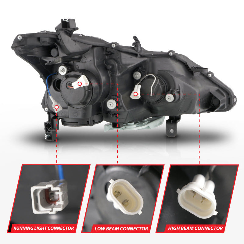 ANZO 13-15 Nissan Altima (sans ampoules HID d'usine) Phares de projecteur - avec boîtier noir de barre lumineuse