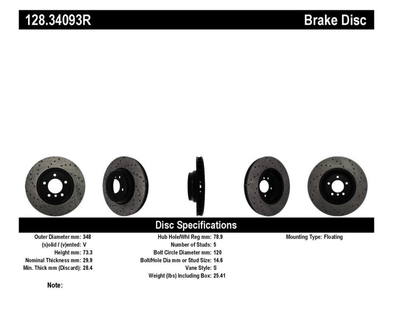 Rotor avant droit percé en croix StopTech 07-10 BMW 335i