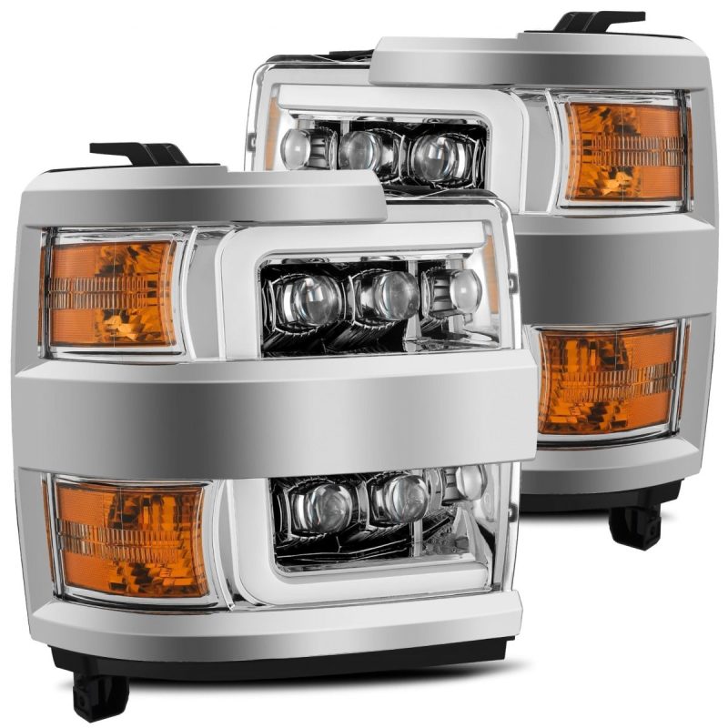 Phares à LED AlphaRex 15-18 Chevy 2500HD NOVA de style planche chromés avec éclairage actif/signal séquentiel/DRL