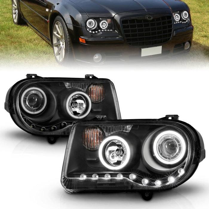 Phares de projecteur ANZO 2005-2010 Chrysler 300C avec halo noir (CCFL) G2