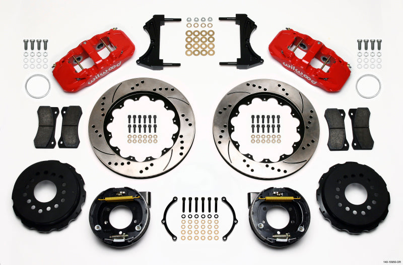 Kit de freins arrière P-Brake Wilwood AERO4 14,00 po Rouge perceuse Mustang 2005-2014