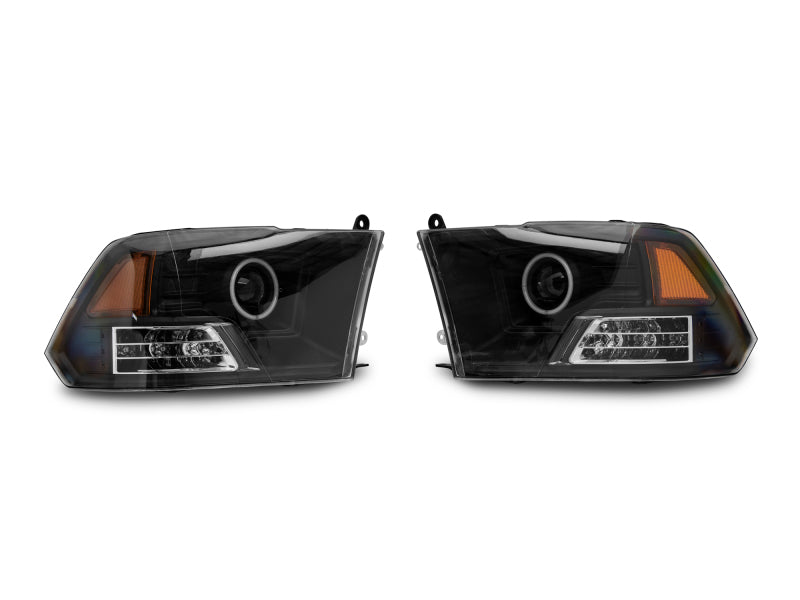 Raxiom 09-18 RAM 1500 Super White LED Halo Projector Headlights- Black Housing (Clear Lens)