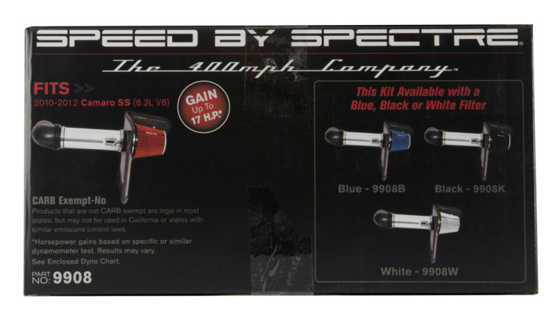 Kit d'admission d'air Spectre 10-12 Chevy Camaro V8-6.2LF/I - Anodisé transparent avec filtre rouge