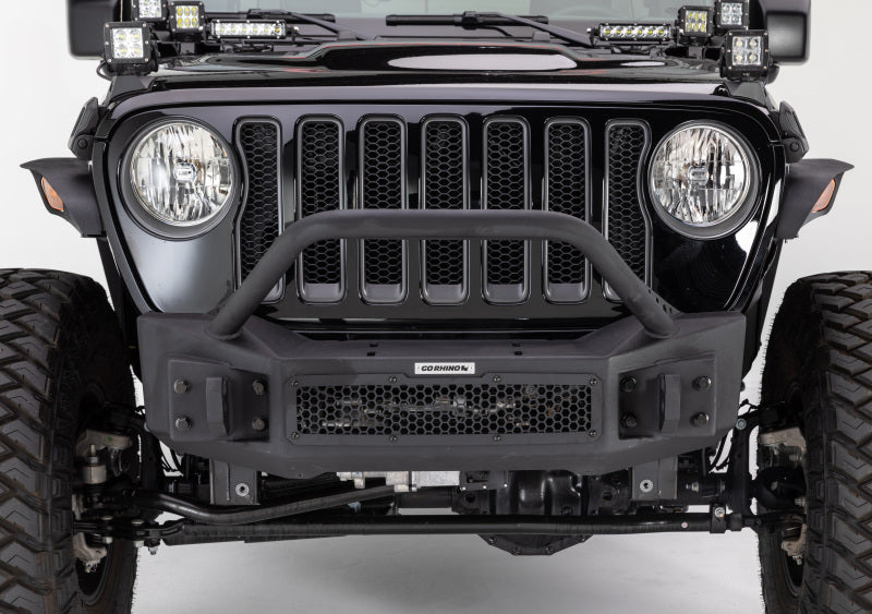 Go Rhino 07-20 Jeep Wrangler JL/JLU/JK/JKU/Gladiator JT Rockline Front Stubby Bumper w/ Overrider