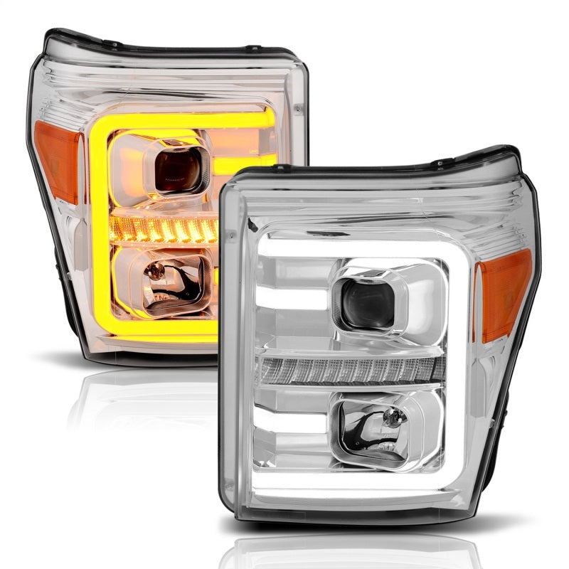 ANZO 11-16 Ford F-250/F-350/F-450 Projector Headlights w/ Plank Style Switchback Chrome w/Amber