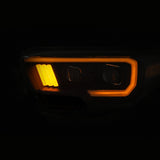 Phares de projecteur ANZO 2016-2017 Toyota Tacoma avec interrupteur de style planche noir avec ambre avec DRL