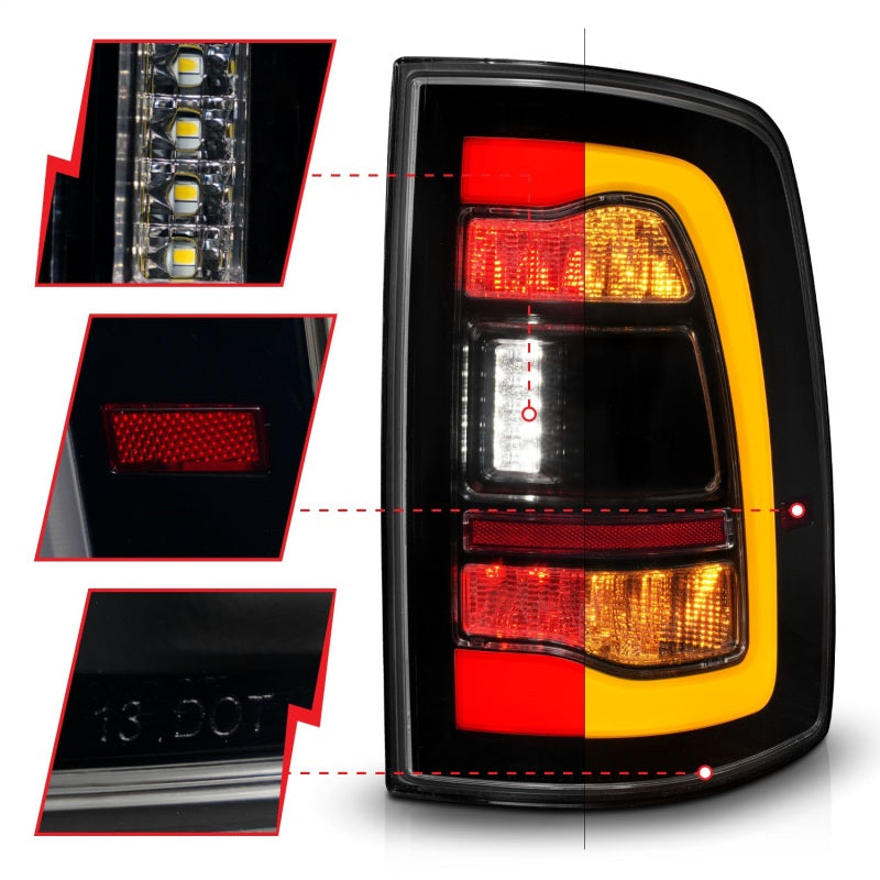 Feux arrière à LED séquentiels ANZO 09-18 Dodge Ram 1500 Fumé noir avec signal ambre de commutation