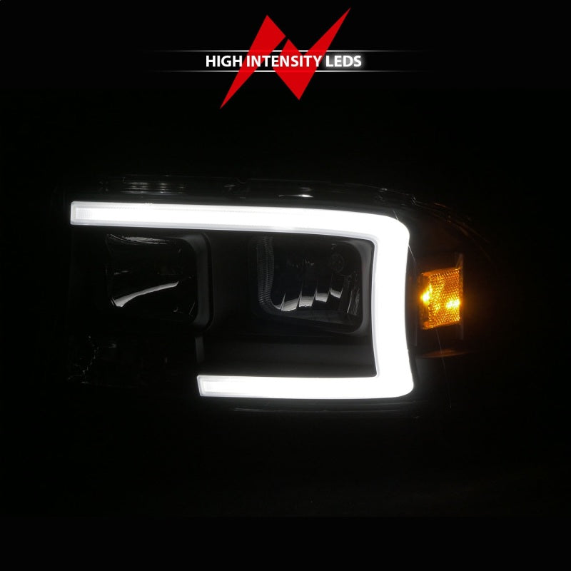 Ensemble de phares ANZO 97-04 Dodge Dakota/Durango Crystal avec barre lumineuse et boîtier noir