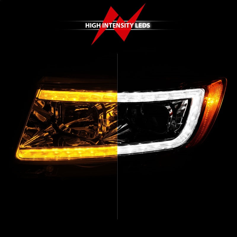 ANZO 11-13 Jeep Grand Cherokee (halogène d'usine uniquement) Phares de projecteur avec barre lumineuse Swchbk Chrome