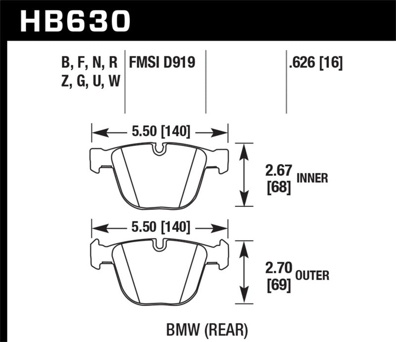 Plaquettes de frein pour BMW 535i/545i/550i / 04-10 645Ci/650i /02-09 745i/745Li/750 HPS 5.0 Street 04-10