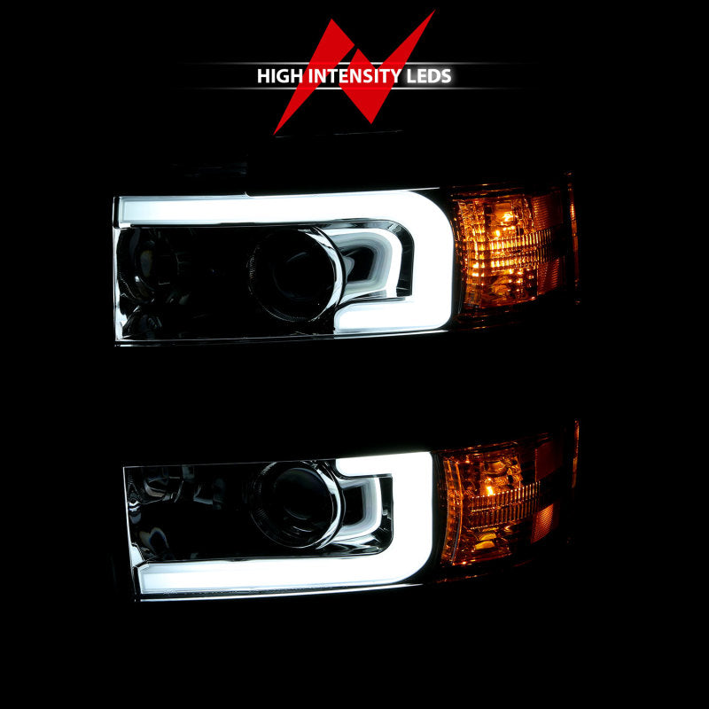 Phares de projecteur ANZO 2015-2016 Chevrolet Silverado avec design de style planche Chrome avec ambre