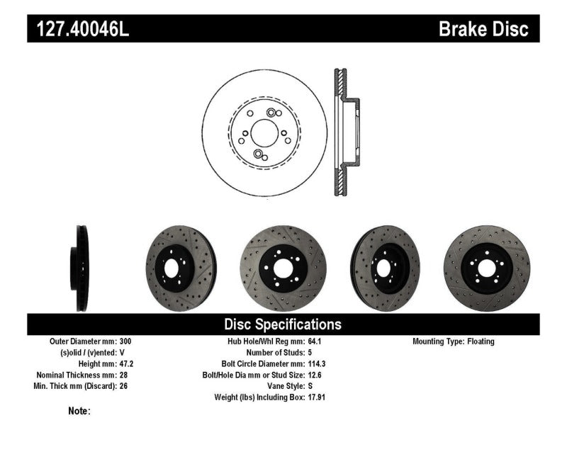 StopTech Nissan 370Z / 01-03 Acura CL / 06 EL / 04-09 TSX / 03-07 Honda Accord Coupé M/T / 05-08 Se