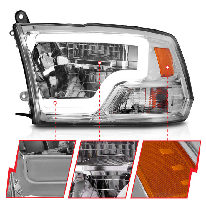 ANZO 2009-2020 Dodge Ram 1500 Full LED Square Projector Headlights w/ Chrome Housing Chrome Amber