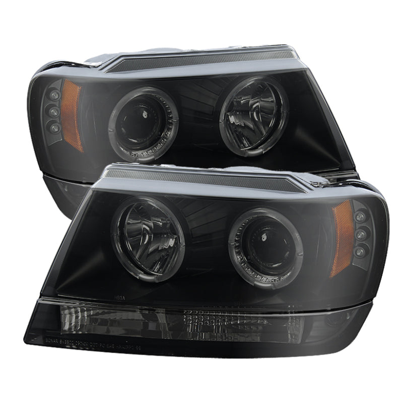 Phares de projecteur Spyder Jeep Grand Cherokee 99-04 LED Halo LED Fumée noire PRO-YD-JGC99-HL-BSM