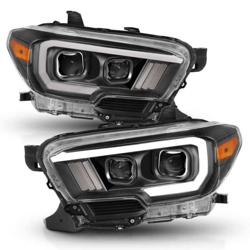 Phares de projecteur ANZO 2016-2017 Toyota Tacoma avec interrupteur de style planche noir avec ambre avec DRL