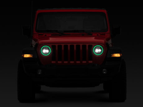 Phares à LED axiaux Raxiom 18-22 Jeep Wrangler JL/JT 9 pouces avec halo RVB - boîtier noir (lentille transparente)